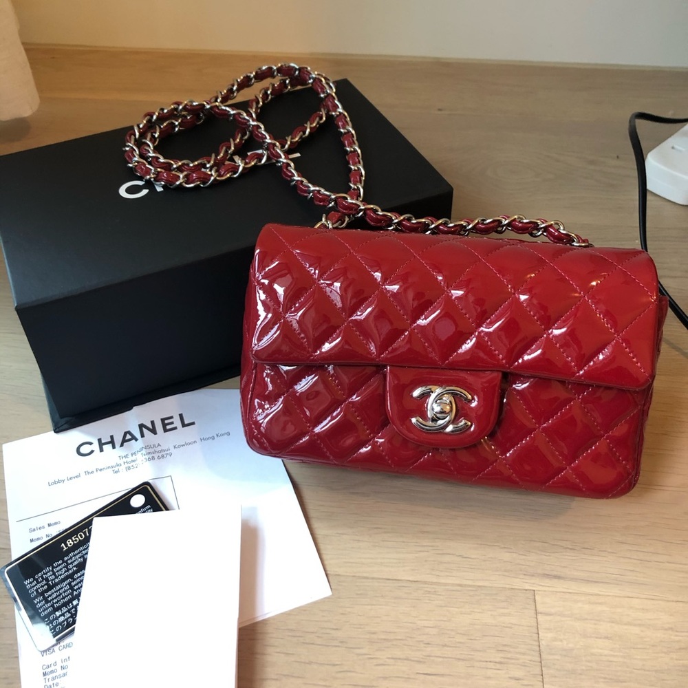 Chanel mini crossbody flap classic bag red
